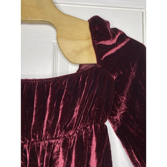 Reformation Roy Square Neck Velvet Babydoll Top Burgundy Red Size 8 - Picture 6 of 11